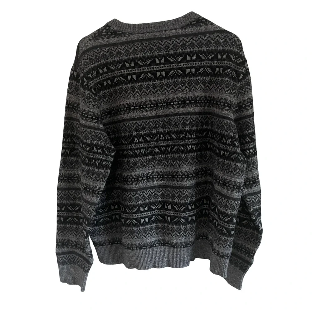 Old Navy Mens Grey Fair Isle Crew Sweater XL Nordic Winter Knit Preppy Classic